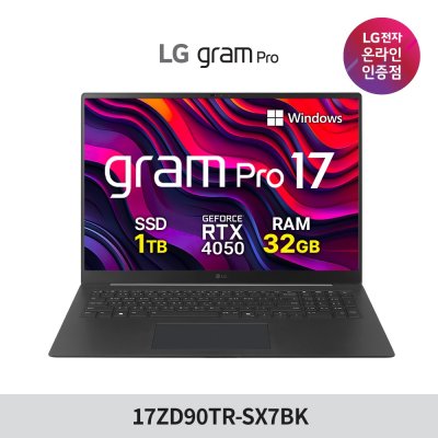 LG전자 2025 그램 프로 17인치 17ZD90TR-SX7BK 프리도스 RTX 4050 32GB 초경량 대화면 애로우레이크 인텔 U7 255H 직장인 대학생 고성능 게이밍 노트북, 17ZD90TR-SX7BK, WIN11 Home, 32GB, 1TB, 블랙