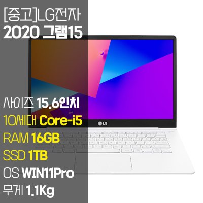 LG 2020 그램15 15ZB995 10세대 i5 RAM 16GB SSD탑재 윈도우11설치 15인치 중고노트북, 화이트, 15ZB995, 1TB, 16GB, WIN11 Pro